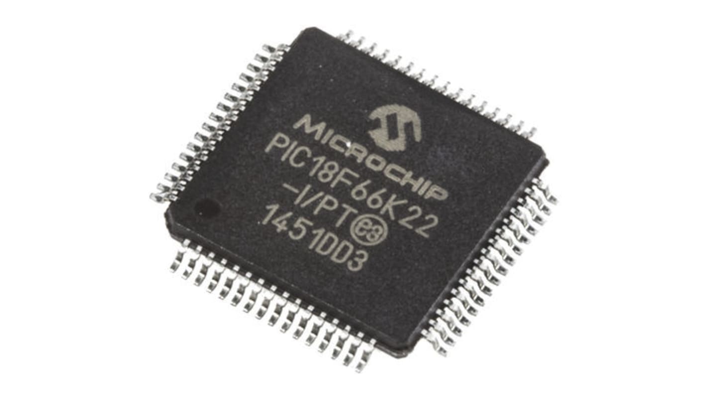 Microchip Mikrocontroller PIC18F PIC 8bit SMD 1 kB, 64 kB TQFP 64-Pin 64MHz 4 KB RAM