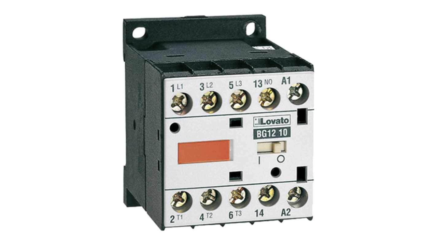 Lovato BG Series Contactor, 24 V ac Coil, 3-Pole, 12 A, 5.5 kW, 3NO + 1NO, 600 V ac