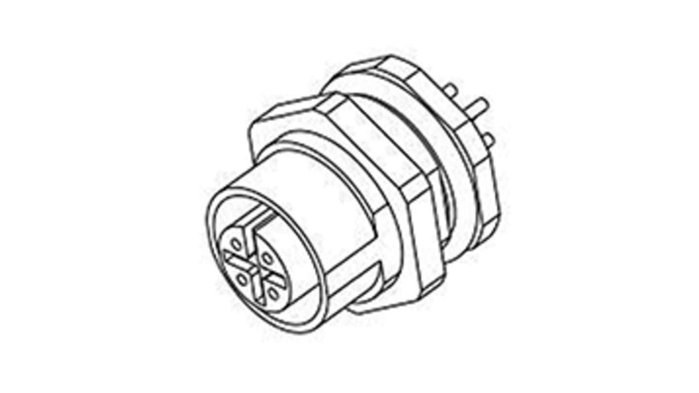 TE Connectivity Connector, 4 Contacts, PCB Mount, M12 Connector, Socket, Male, IP68