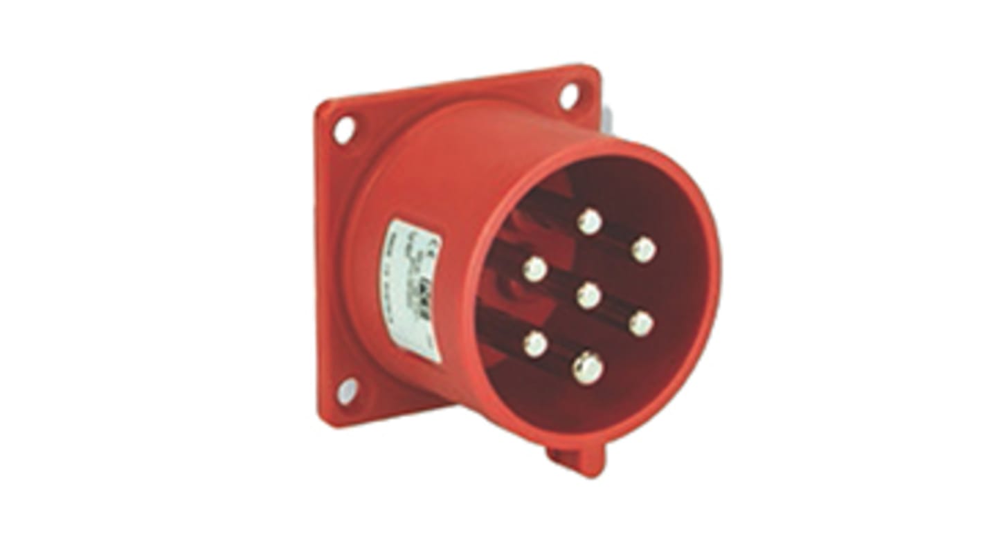 Scame, Optima Seven IP44 Red Panel Mount 6P + E Industrial Power Plug, Rated At 32A, 415 V