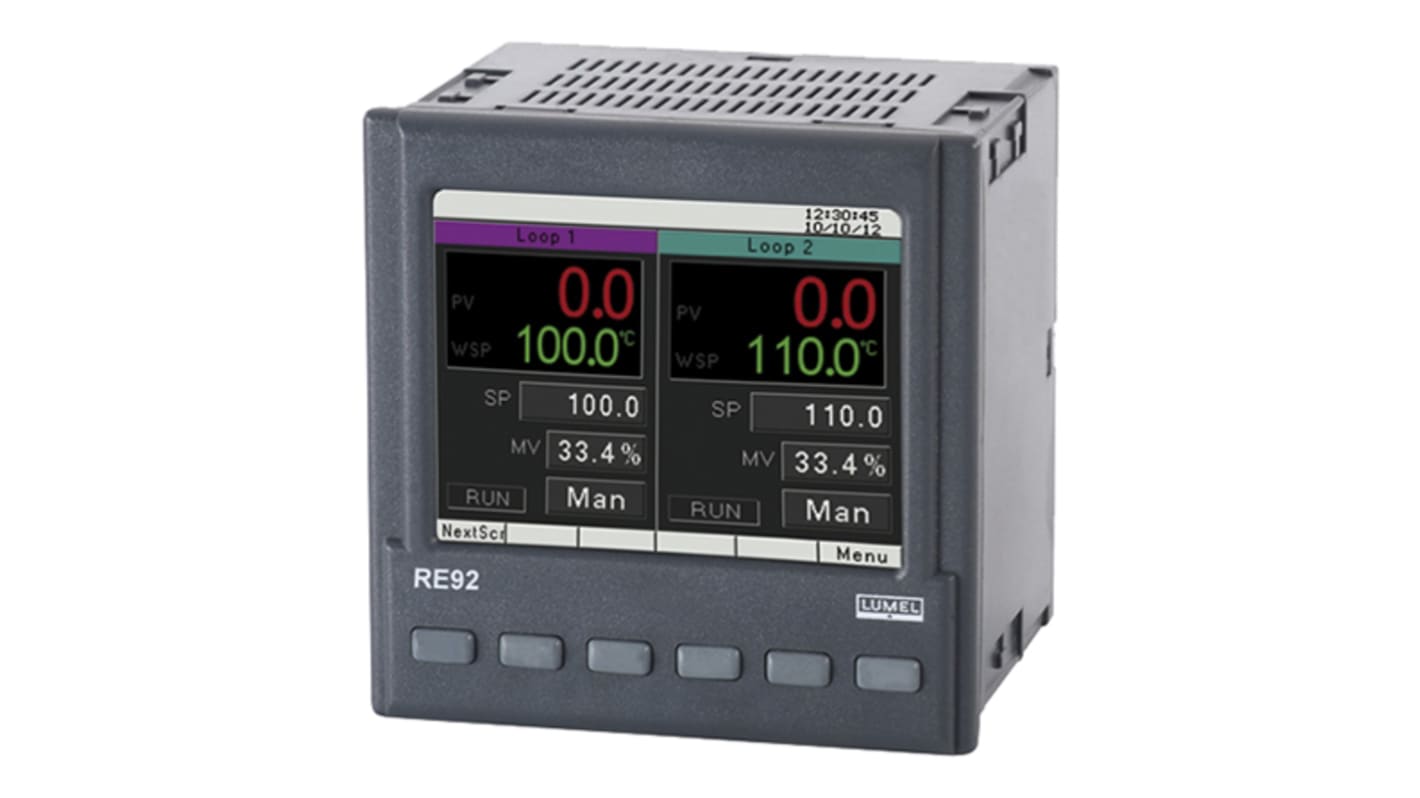Controlador de temperatura PID Lumel serie RRE92, 96 x 96mm, 85 → 253 V ac/dc, 2 entradas Corriente, PT100,