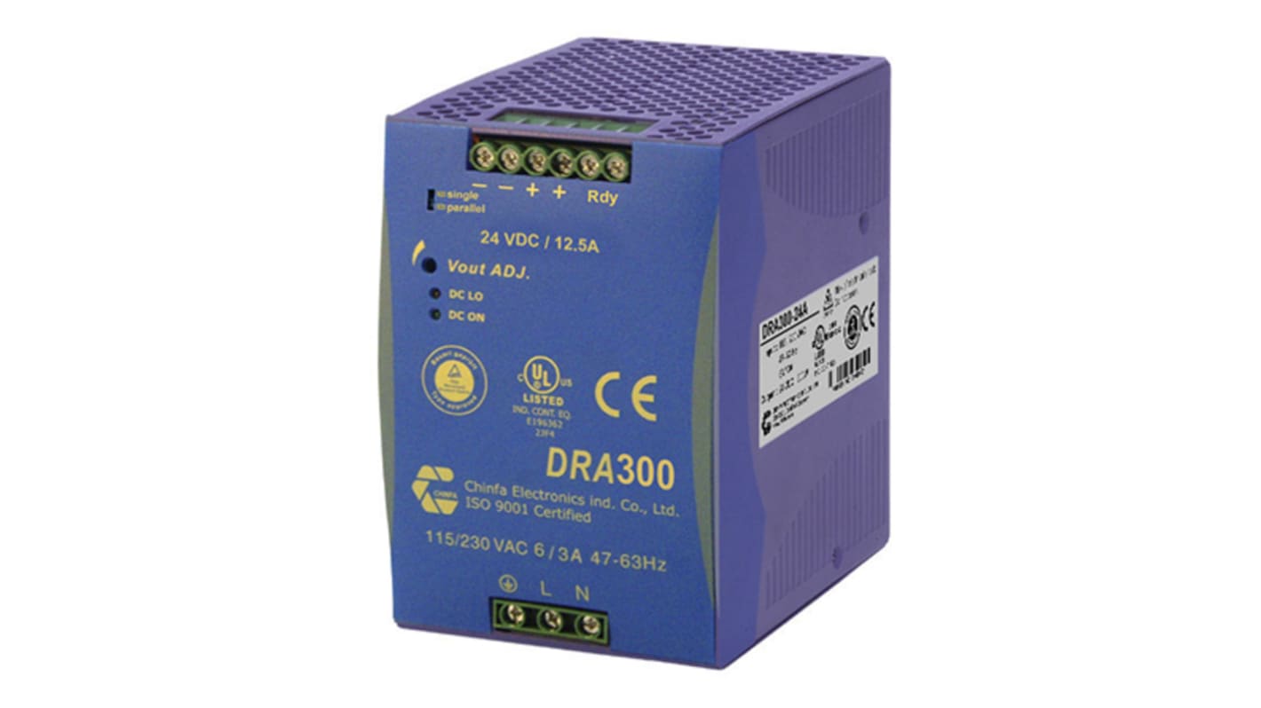 Chinfa DRA300 DIN-Schienen Netzteil 300W, 90 → 264V ac, 24V dc / 12.5A