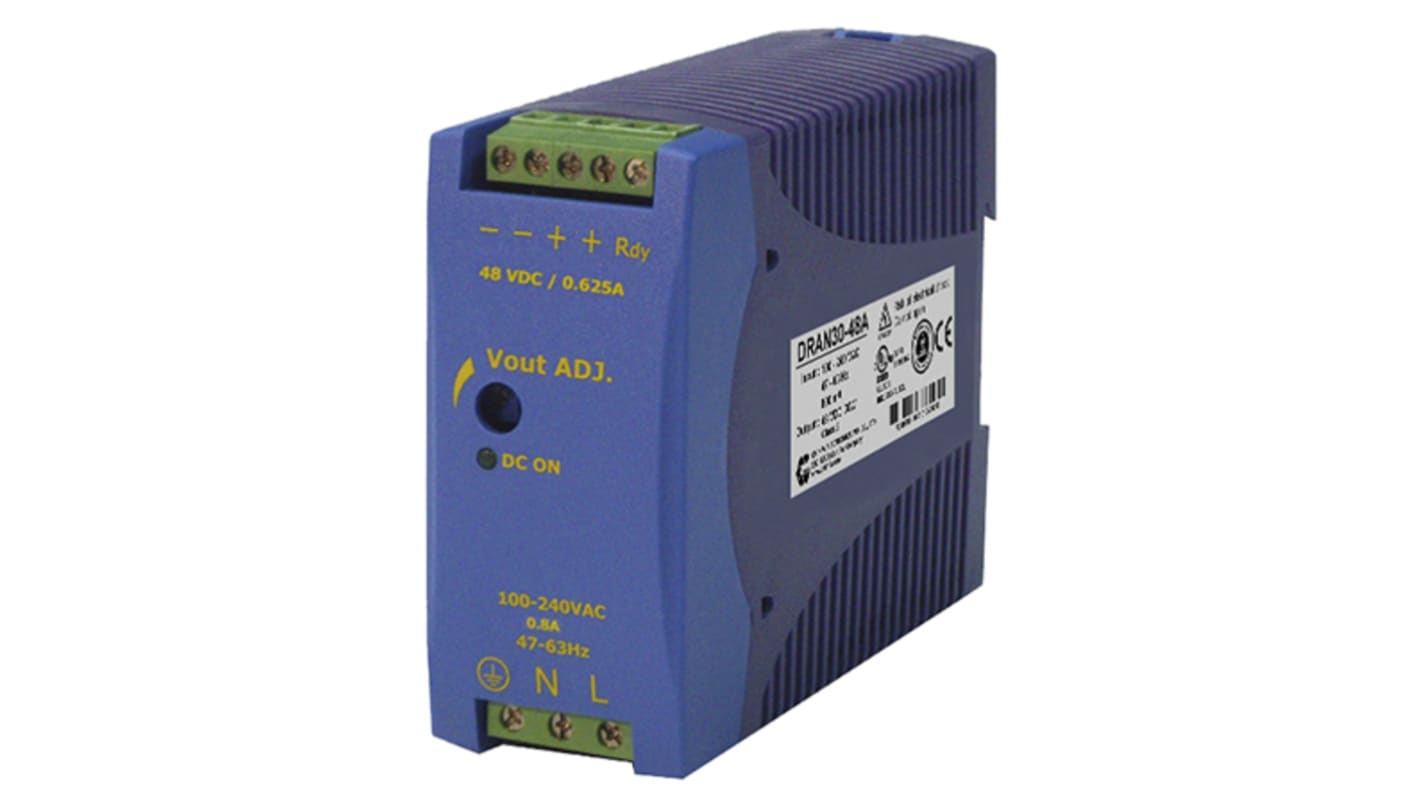 Chinfa DRAN30 DIN Rail Power Supply, 85 → 264V ac ac Input, 48V dc dc Output, 625mA Output, 30W