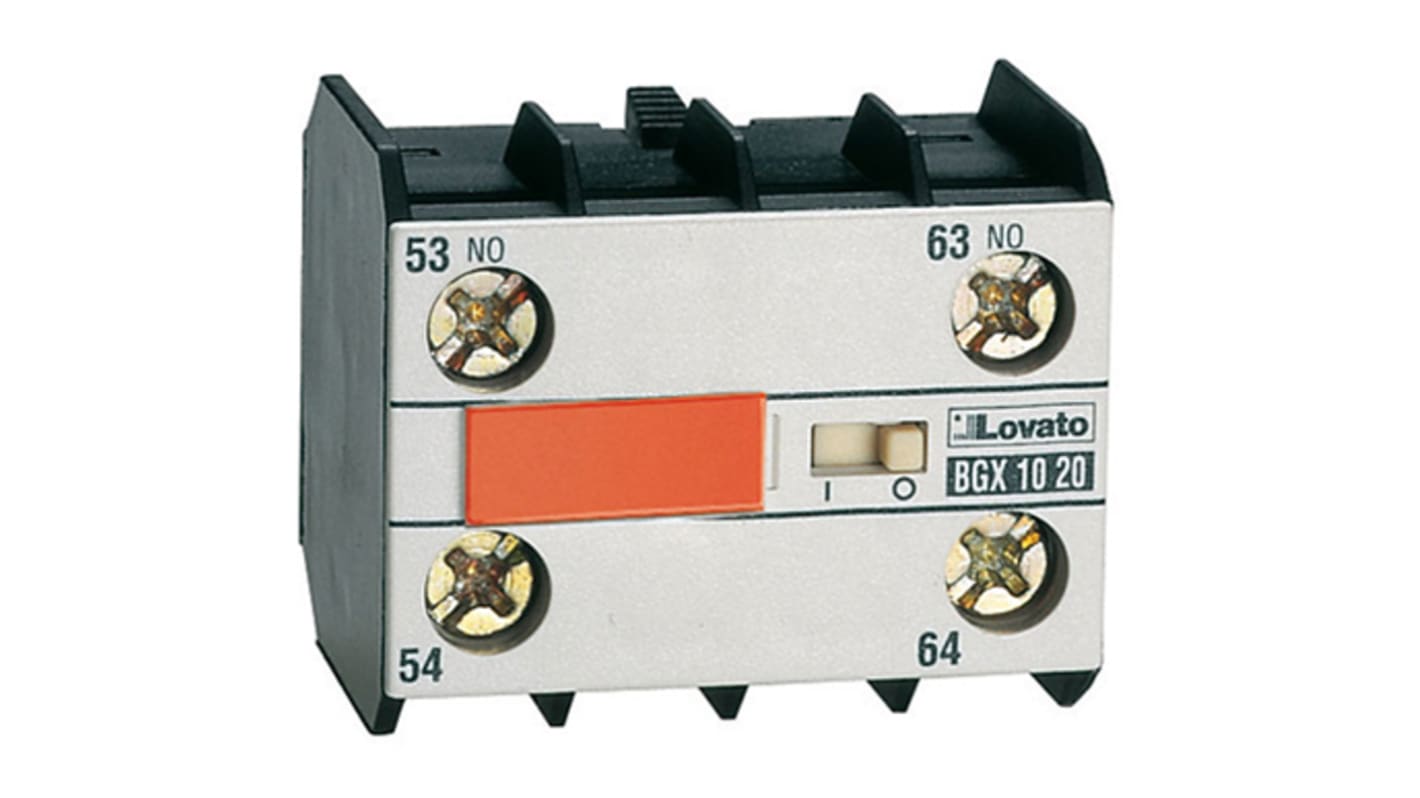 Lovato Auxiliary Contact, 2 Contact, 2NO, DIN Rail Mount