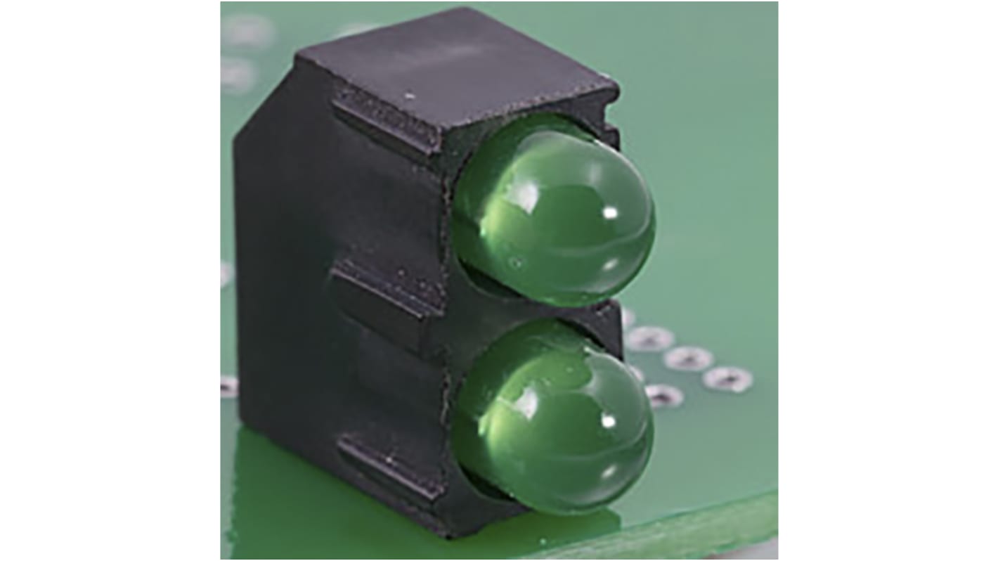 Indicador LED para PCB a 90º Bivar verde y rojo, λ 568 (verde) nm, 635 (rojo) nm, 2 LEDs, 45°, dim. 4.6 x 8.1 x 9.7mm,