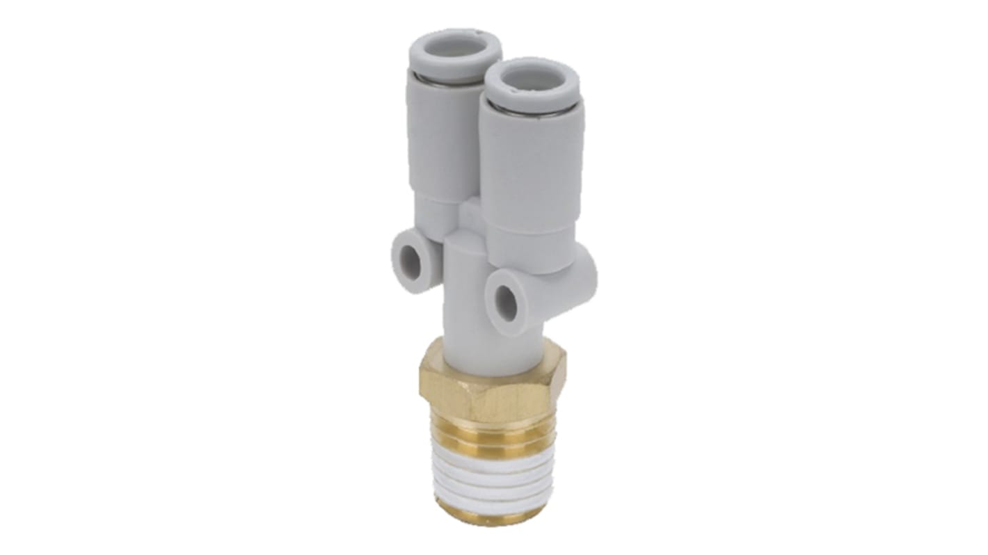 SMC KQ2 Series Y Threaded Adaptor, Push In 6 mm to Push In 6 mm, Threaded-to-Tube Connection Style