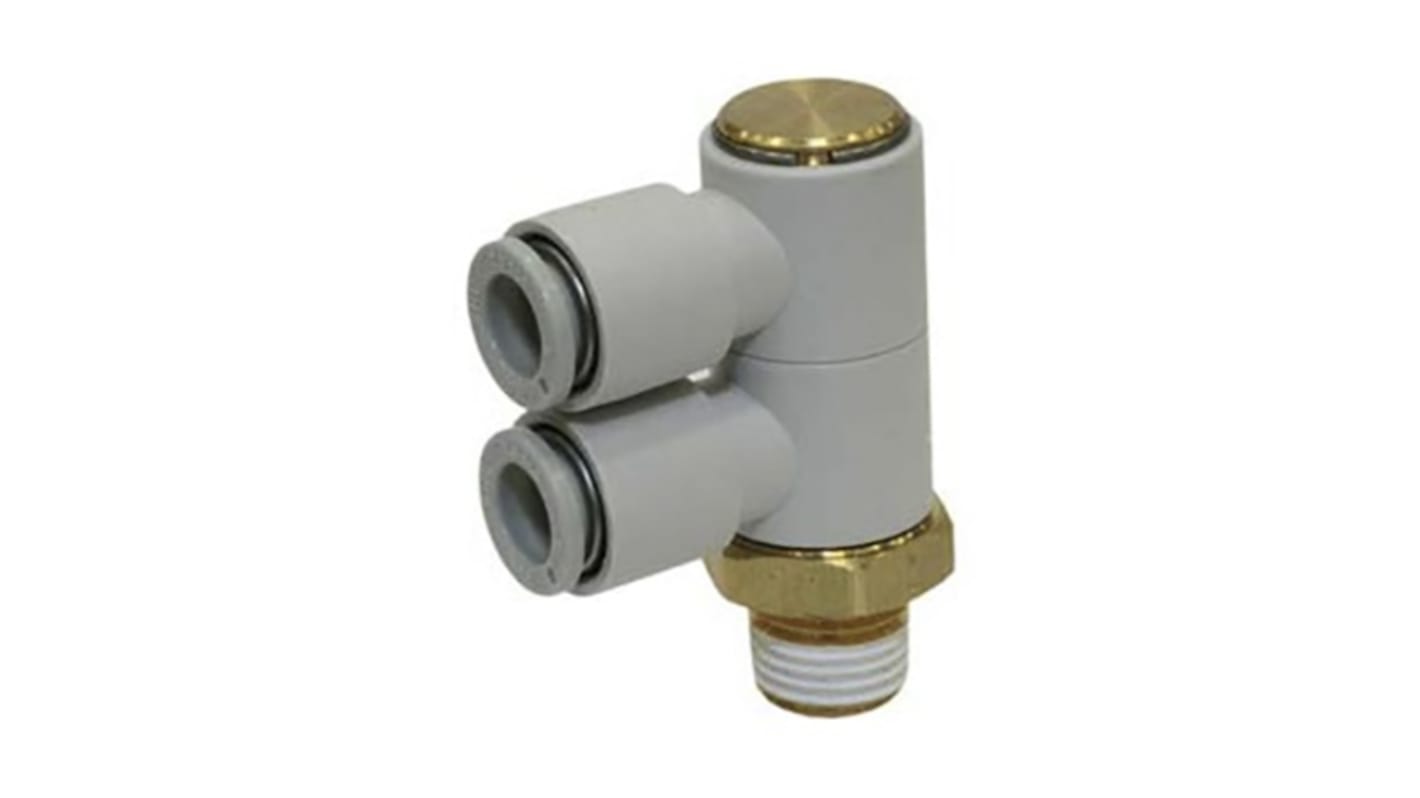 SMC KQ2 Series Elbow Threaded Adaptor, R 1/4 Male to Push In 12 mm, Threaded-to-Tube Connection Style