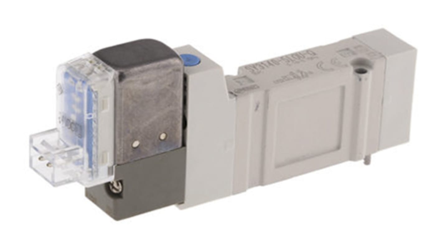 Electrodistributeur pneumatique SMC serie SY3000 fonction 5/2, Bobine/Assistée, M5 x 0,8, 24V c.c.