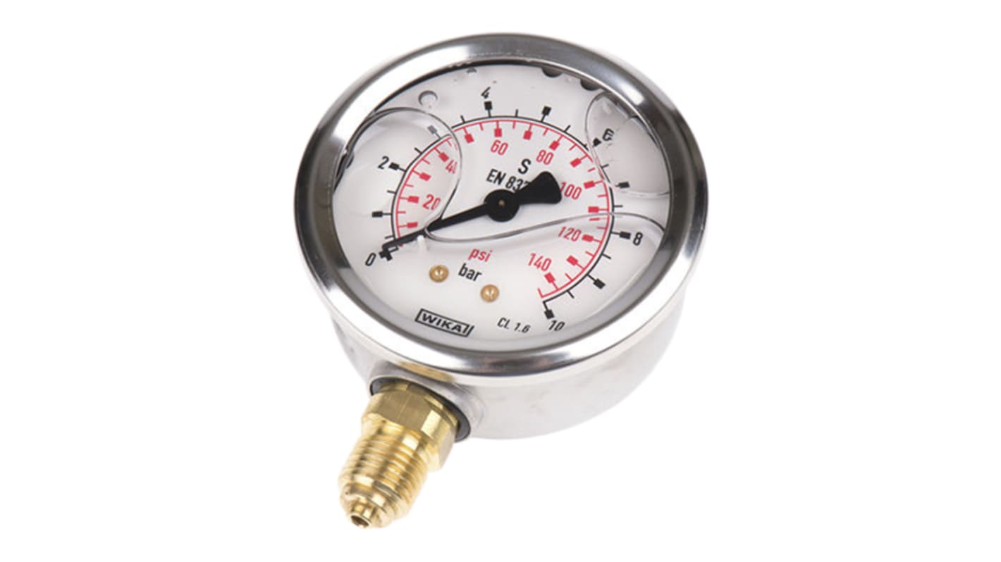 WIKA G 1/4 Analogue Pressure Gauge 10bar Bottom Entry, 9626829, UKAS, 0bar min.