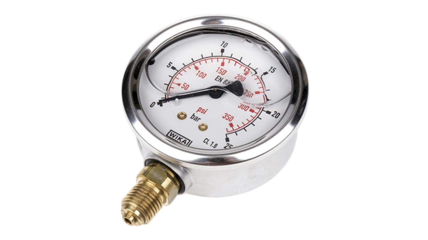 WIKA G 1/4 Analogue Pressure Gauge 25bar, 9626918, UKAS, 0bar min.