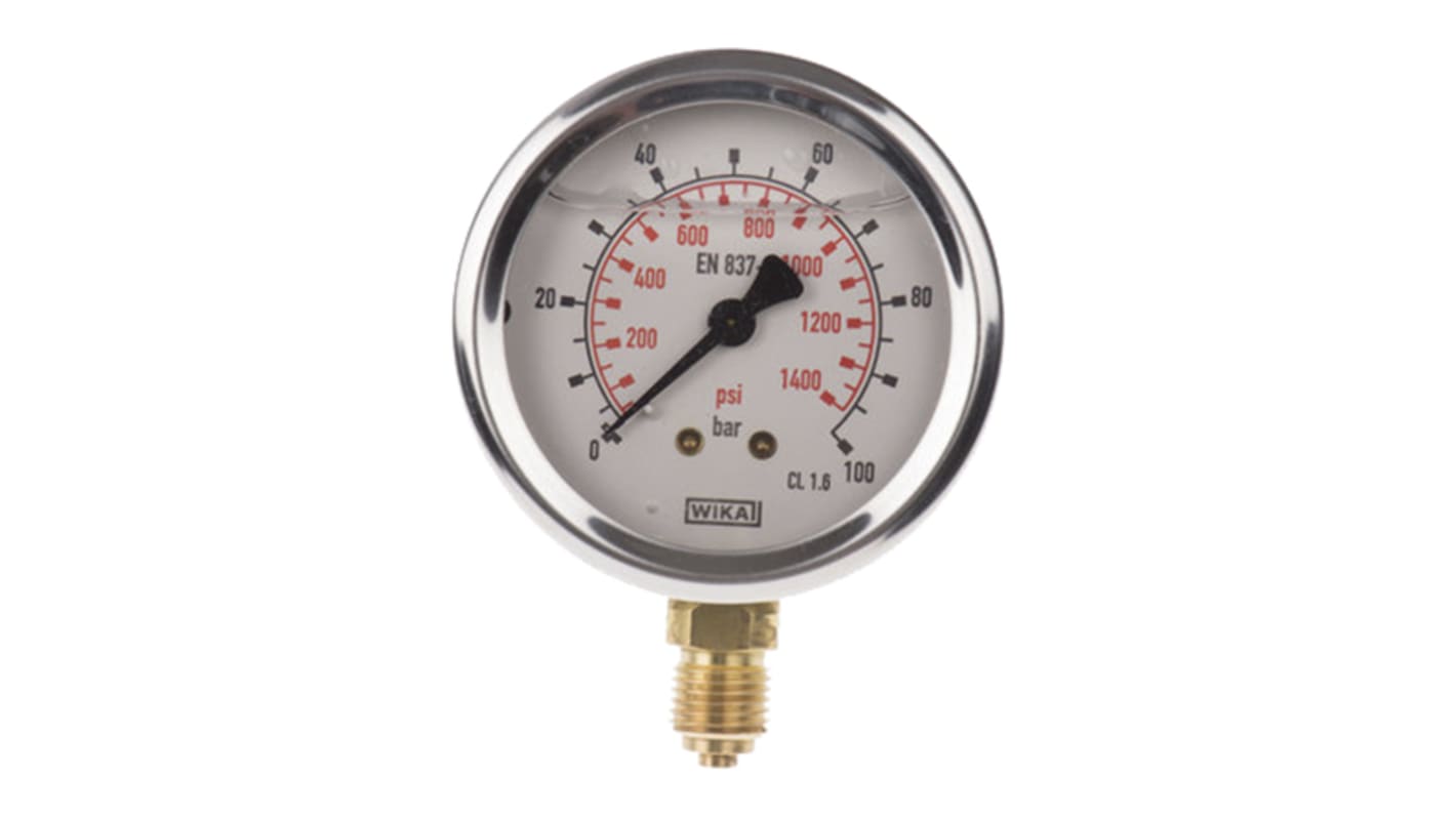 WIKA G 1/4 Analogue Pressure Gauge 100bar Bottom Entry, 9626935, UKAS, 0bar min.