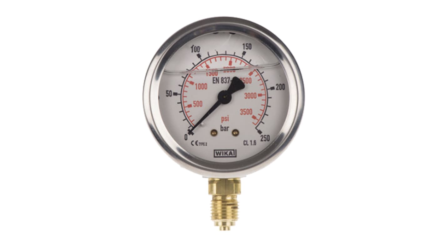 WIKA G 1/4 Analogue Pressure Gauge 250bar Bottom Entry, 9626951, UKAS, 0bar min.