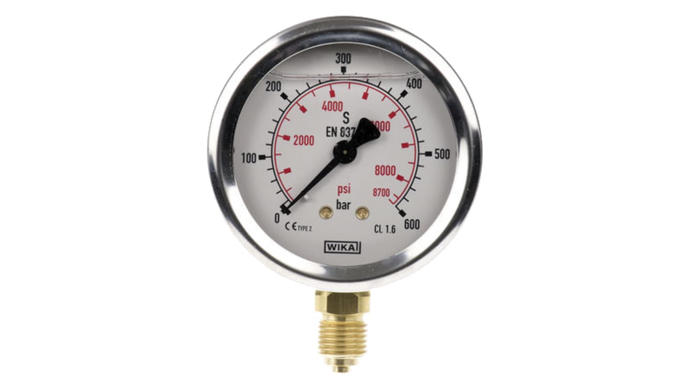 WIKA G 1/4 Analogue Pressure Gauge 600bar Bottom Entry, 9626977, UKAS, 0bar min.