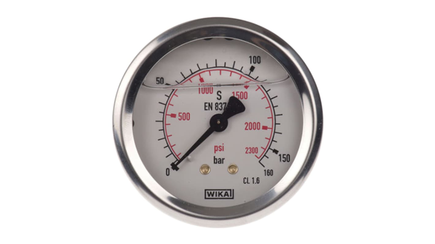 WIKA G 1/4 Analogue Pressure Gauge 160bar Back Entry, 9314200, UKAS, 0bar min.