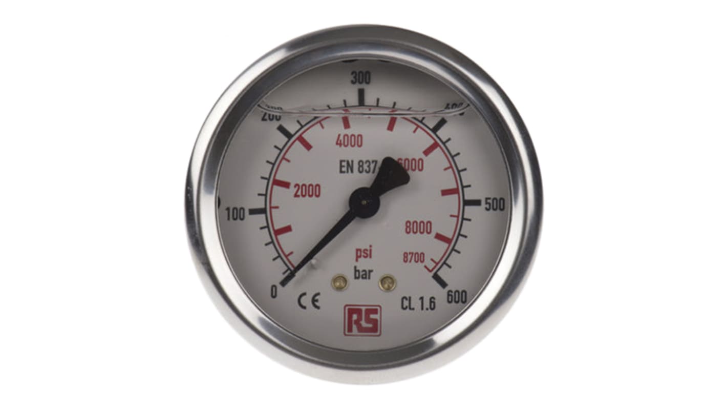 WIKA G 1/4 Analogue Pressure Gauge 600bar Back Entry, 9314204, UKAS, 0bar min.