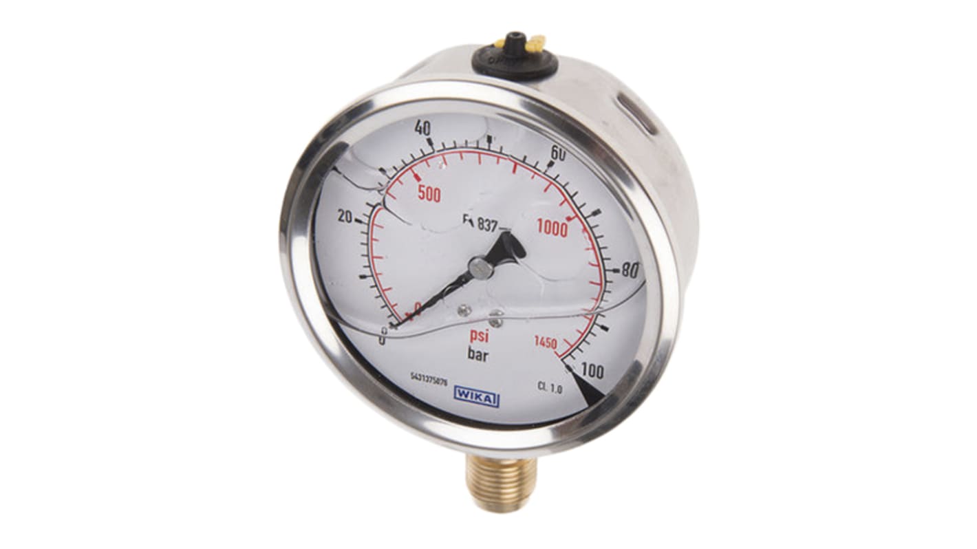 NEUTRAL Analogue Pressure Gauge 100bar Bottom Entry, 7075619, UKAS, 0bar min.