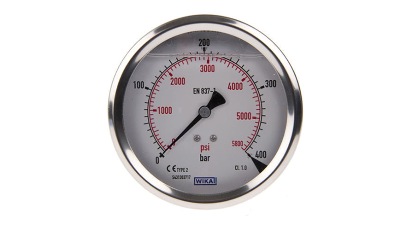 WIKA Analogue Pressure Gauge 400bar Back Entry, 7656102, UKAS, 0bar min.