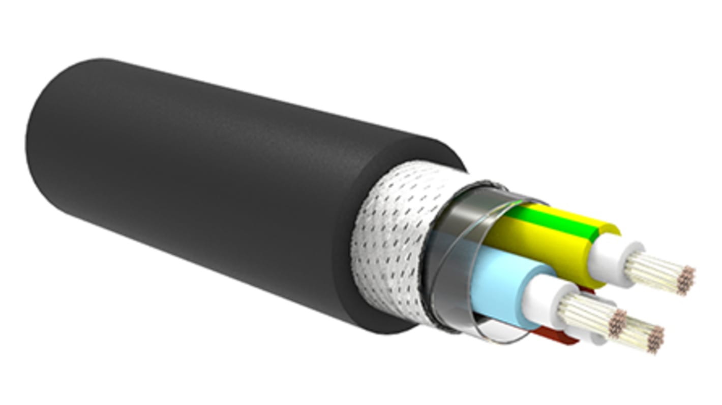 TE Connectivity Industrikabel flerleder, 3-leder, 0,75 mm², Skærmet, Sort, UD: 5.4mm 50m, C-Lite