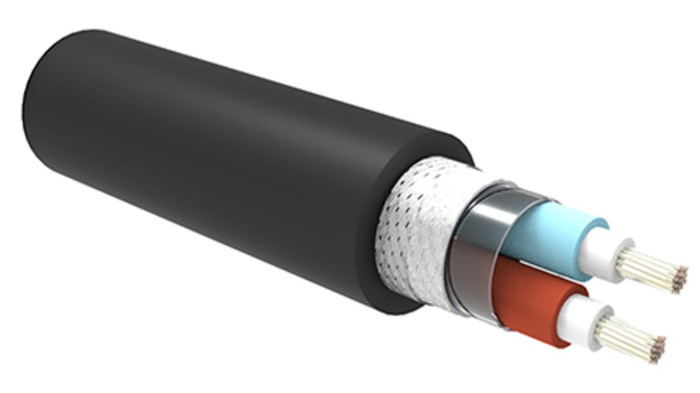 TE Connectivity Installationskabel, 2-leder, 1 mm², Sort, Halogenfri isolering med lille røgudvikling kappe, 600 V, UD: