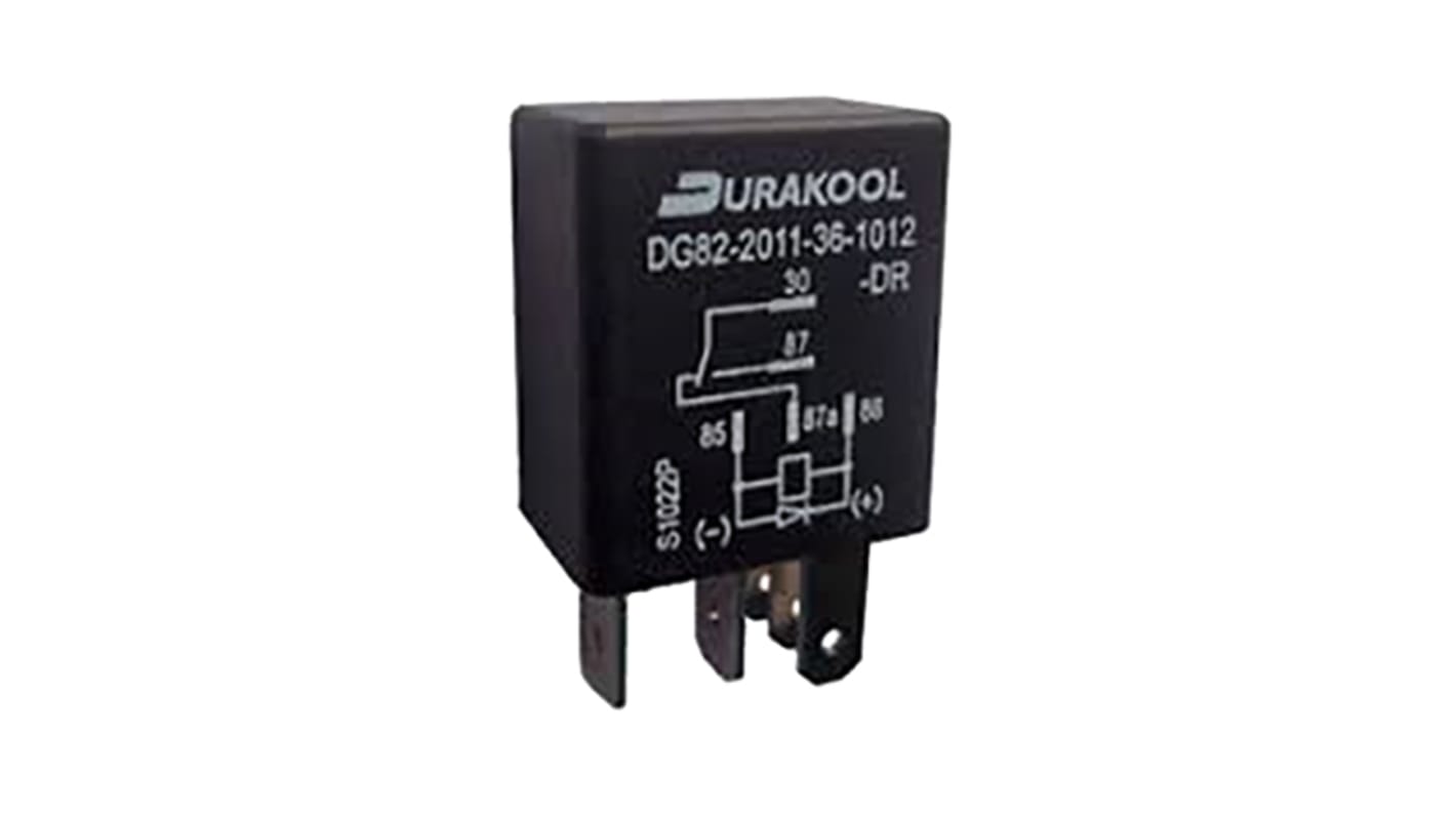 Durakool Plug In Automotive Relay, 12V dc Coil Voltage, 40A Switching Current, SPDT