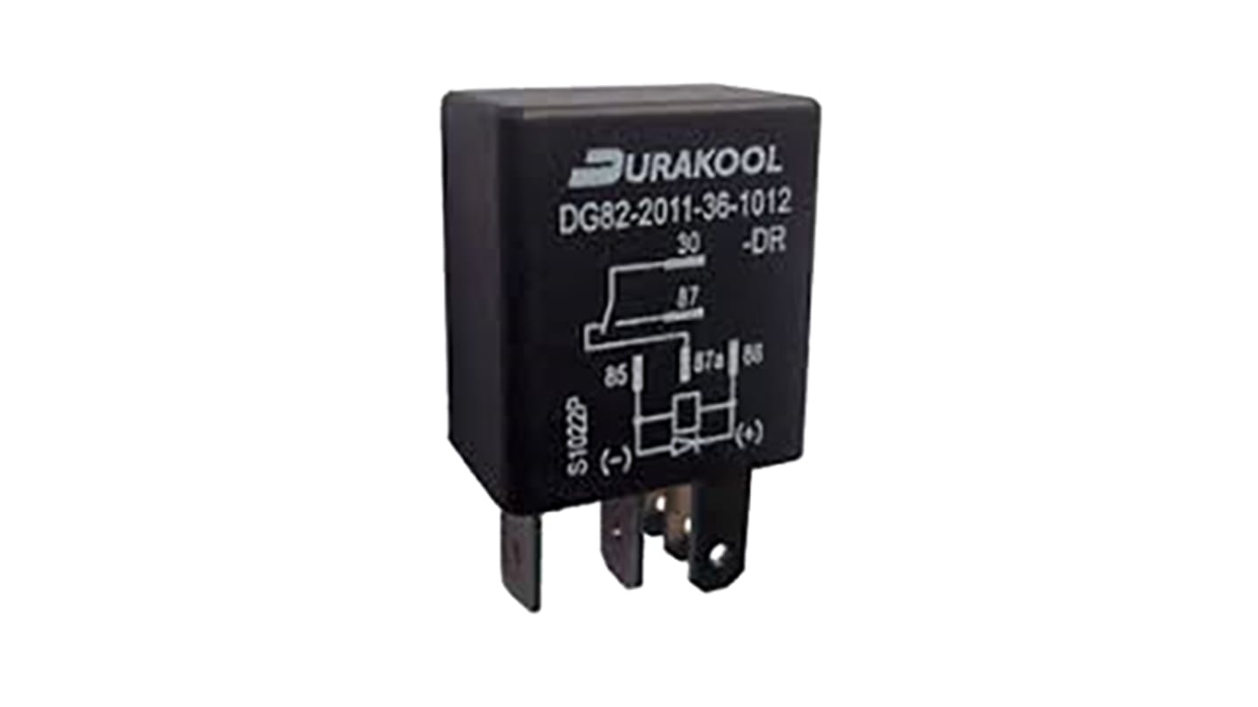 Durakool Plug In Automotive Relay, 12V dc Coil Voltage, 90A Switching Current, SPDT