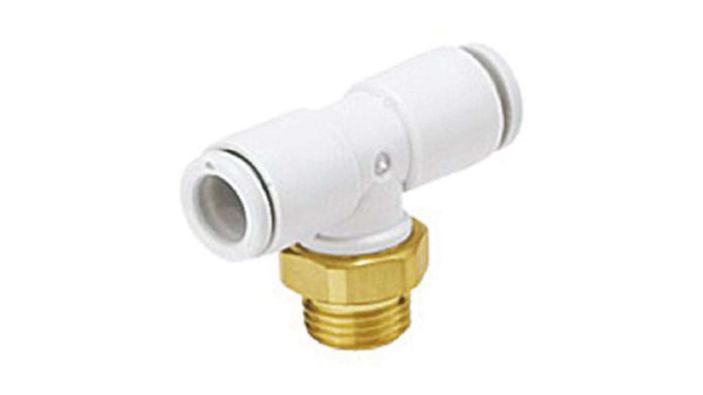 SMC KQ2 Series Tee Threaded Adaptor, Push In 10 mm to Push In 10 mm, Threaded-to-Tube Connection Style