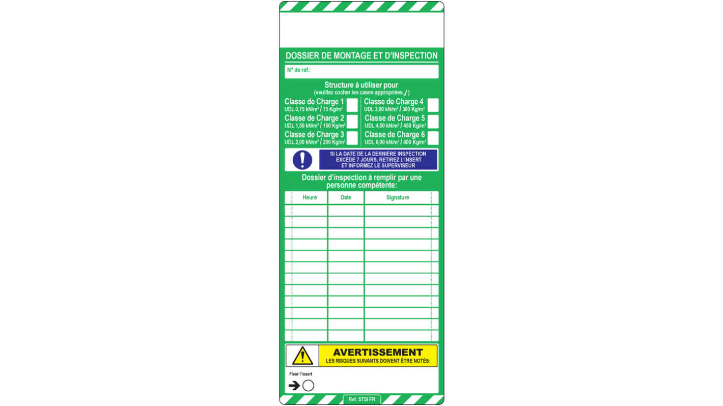 Kit de señalización para escalera Brady SCAF-FR-STSI-622-10 Blanco sobre verde, idioma: Francés