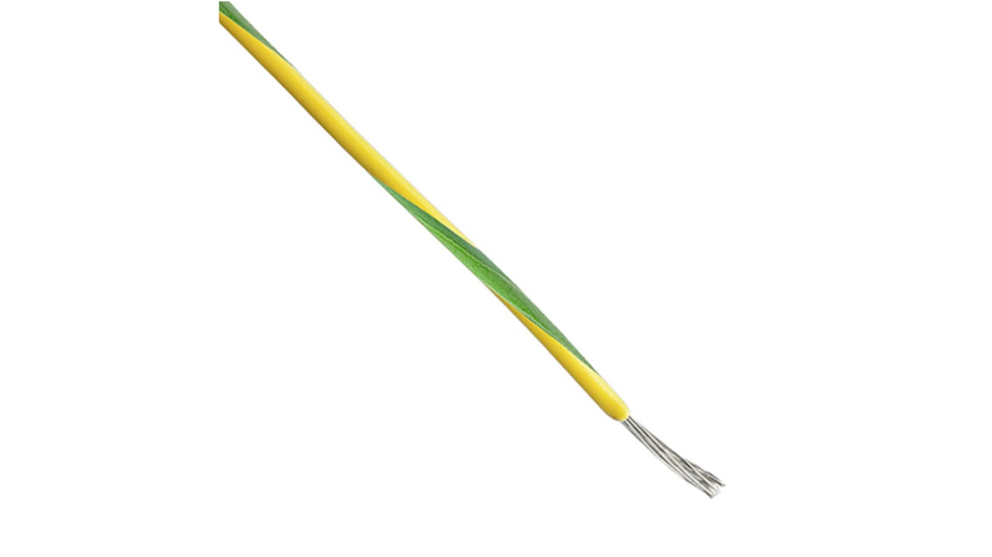 TE Connectivity 44A Series Green/Yellow 0.5 mm² Hook Up Wire, 20 AWG, 19/32 AWG, 100m, Polyalkene Insulation