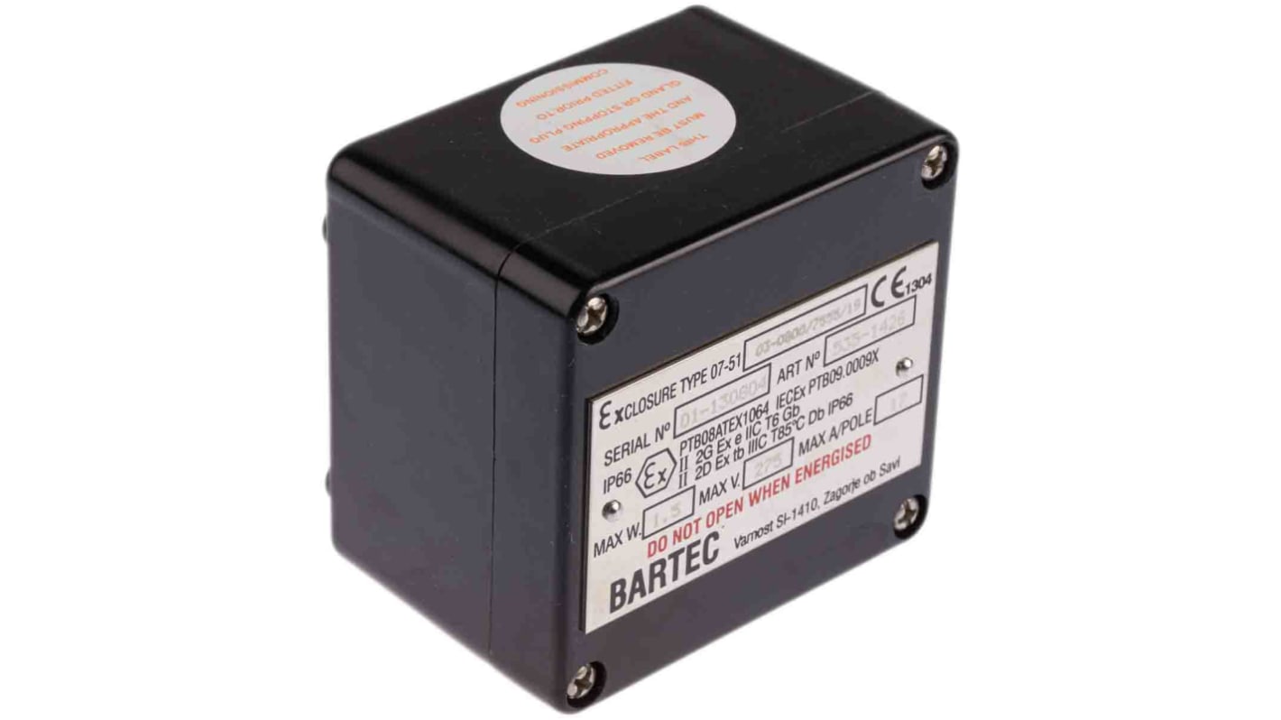 Bartec GB Series Black Junction Box, IP66, 5 + E Terminals, ATEX, 80 x 75 x 55mm