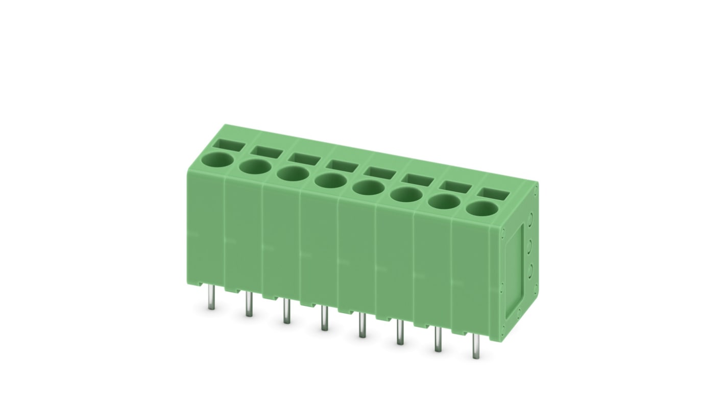 Phoenix Contact SPT 2.5/ 8-V-5.0 Series PCB Terminal Block, 8-Contact, 5mm Pitch, Through Hole Mount, 1-Row, Spring