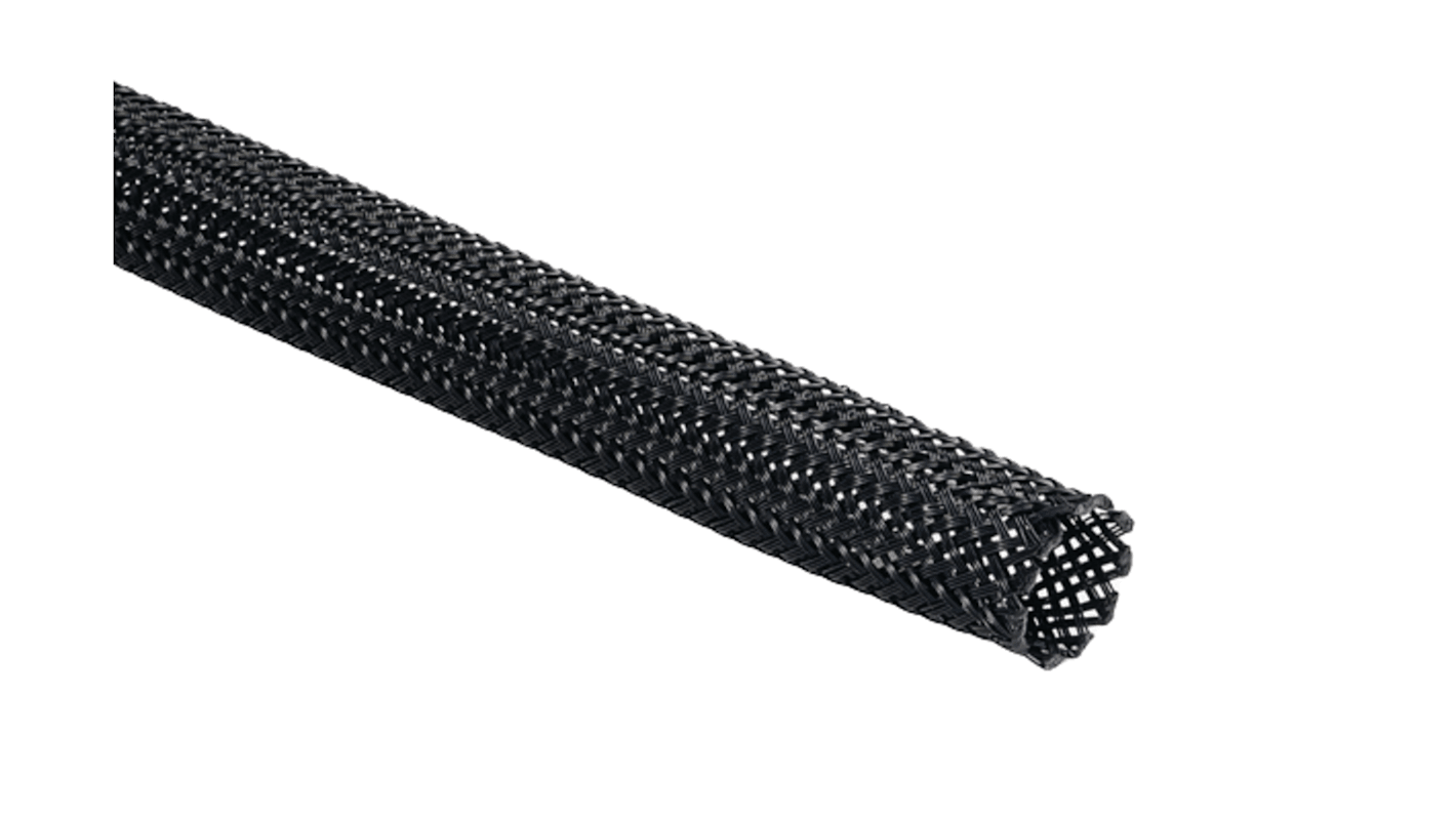 HellermannTyton Expandable Braided Nylon 66 Black Cable Sleeve, 10mm Diameter, 100m Length, HEG Series