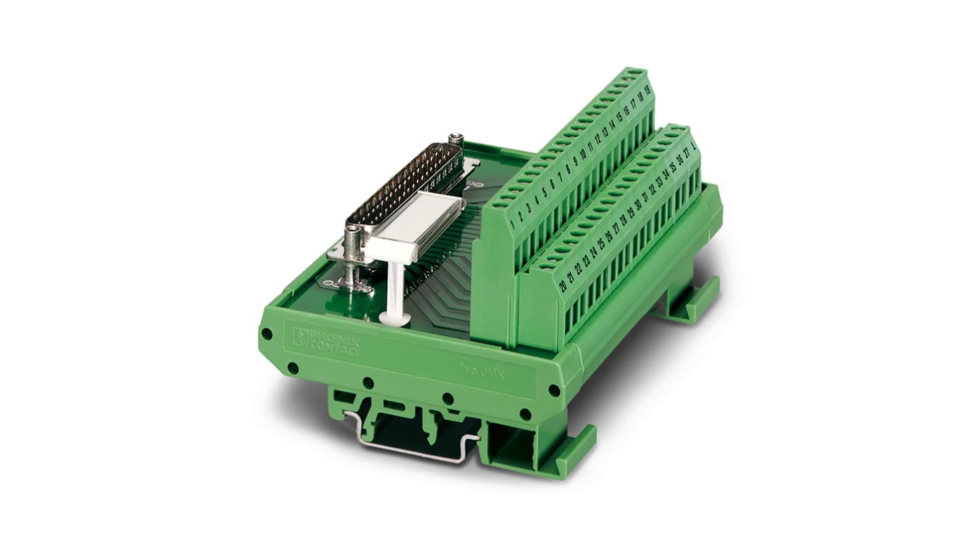 Phoenix Contact FLKM-D15 SUB/S Series 15-Contact Male Interface Module, D-sub Connector, DIN Rail Mount, 2.5A