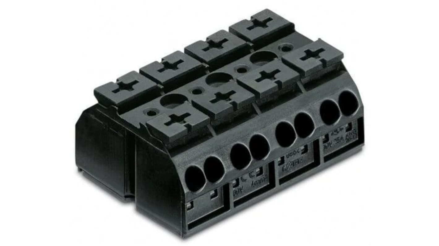 Wago 862 Series Terminal Strip, 4-Way, 32A, 20 → 12 AWG, Wire, Push-In Cage Clamp Termination