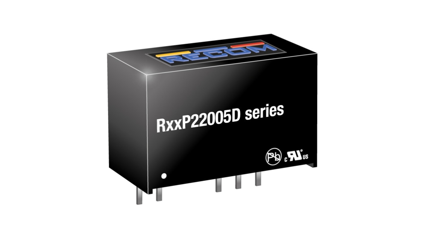 Convertisseur DC-DC Recom, R12P, Montage traversant, 2W, 2 sorties, -5 V dc, 20V c.c., -200mA