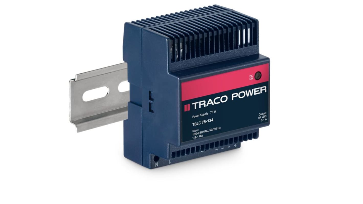 TRACOPOWER TBLC Getaktet DIN-Schienen Netzteil 75W, 85 → 264V ac, 24V dc / 3.1A