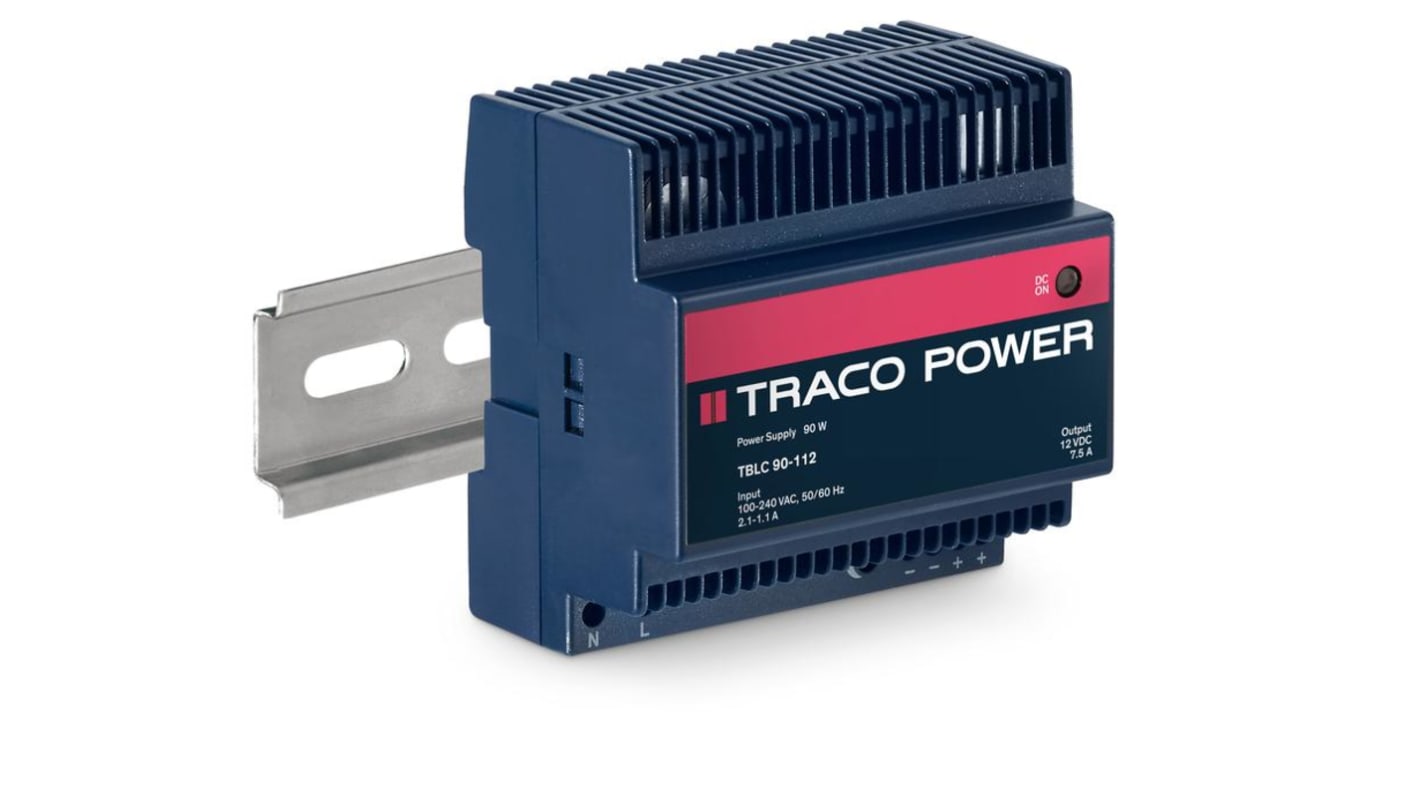TRACOPOWER TBLC DIN Rail Power Supply, 85 → 264V ac ac Input, 12V dc dc Output, 7.5A Output, 90W