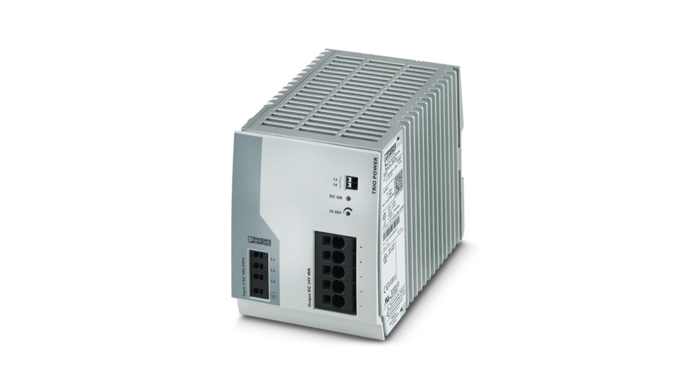 Phoenix Contact TRIO-PS-2G/3AC/24DC/40 Switched Mode DIN Rail Power Supply, 3 x 400V ac ac Input, 24V dc dc Output, 40A