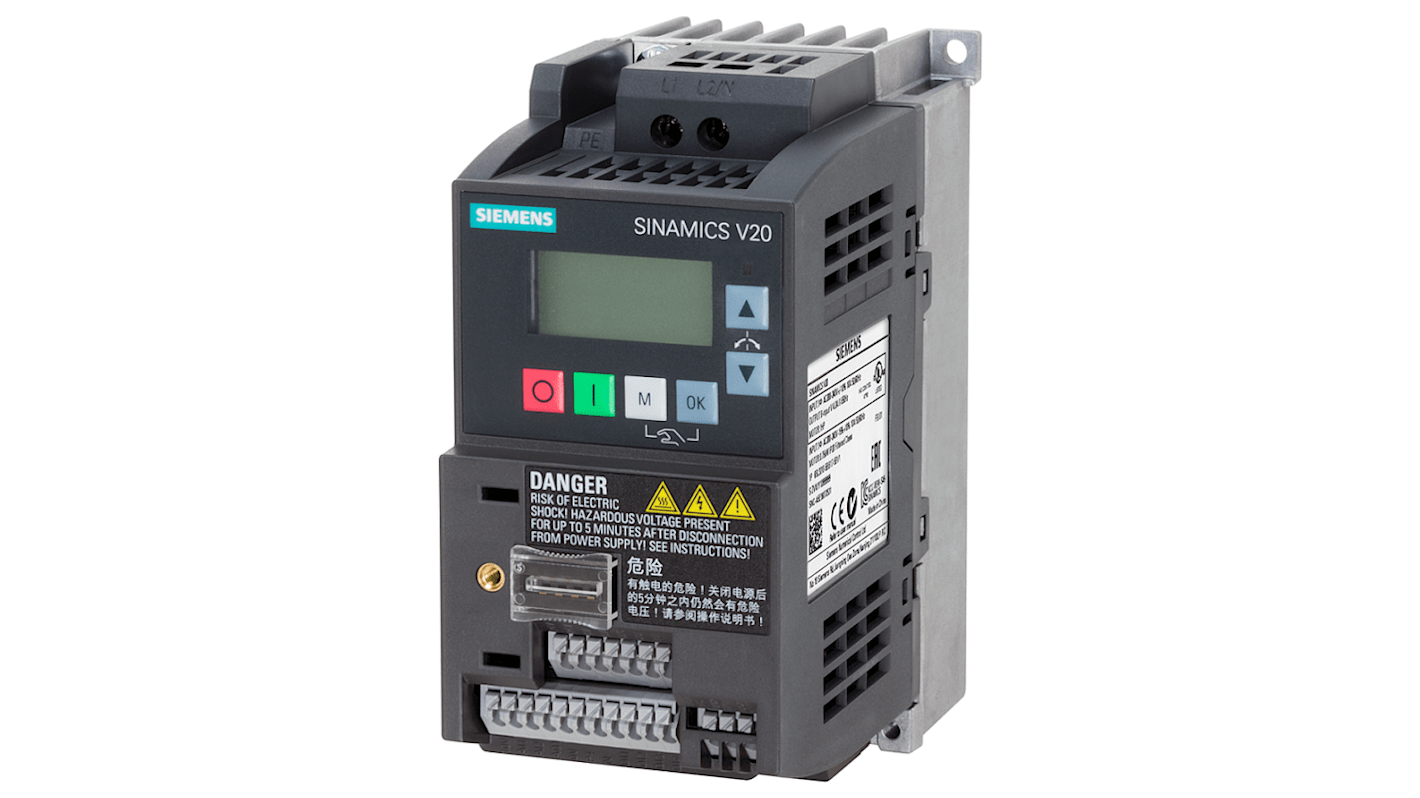 Siemens Inverter Drive, 0.55 kW, 1 Phase, 230 V ac, 3.2 A, SINAMICS V20 Series