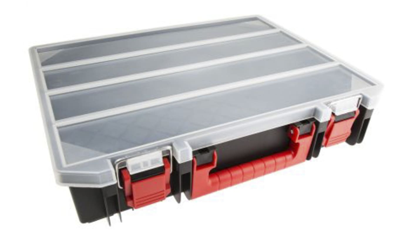 RS PRO 1 Cell Black, Red Polypropylene Compartment Box, 91mm x 416mm x 336mm