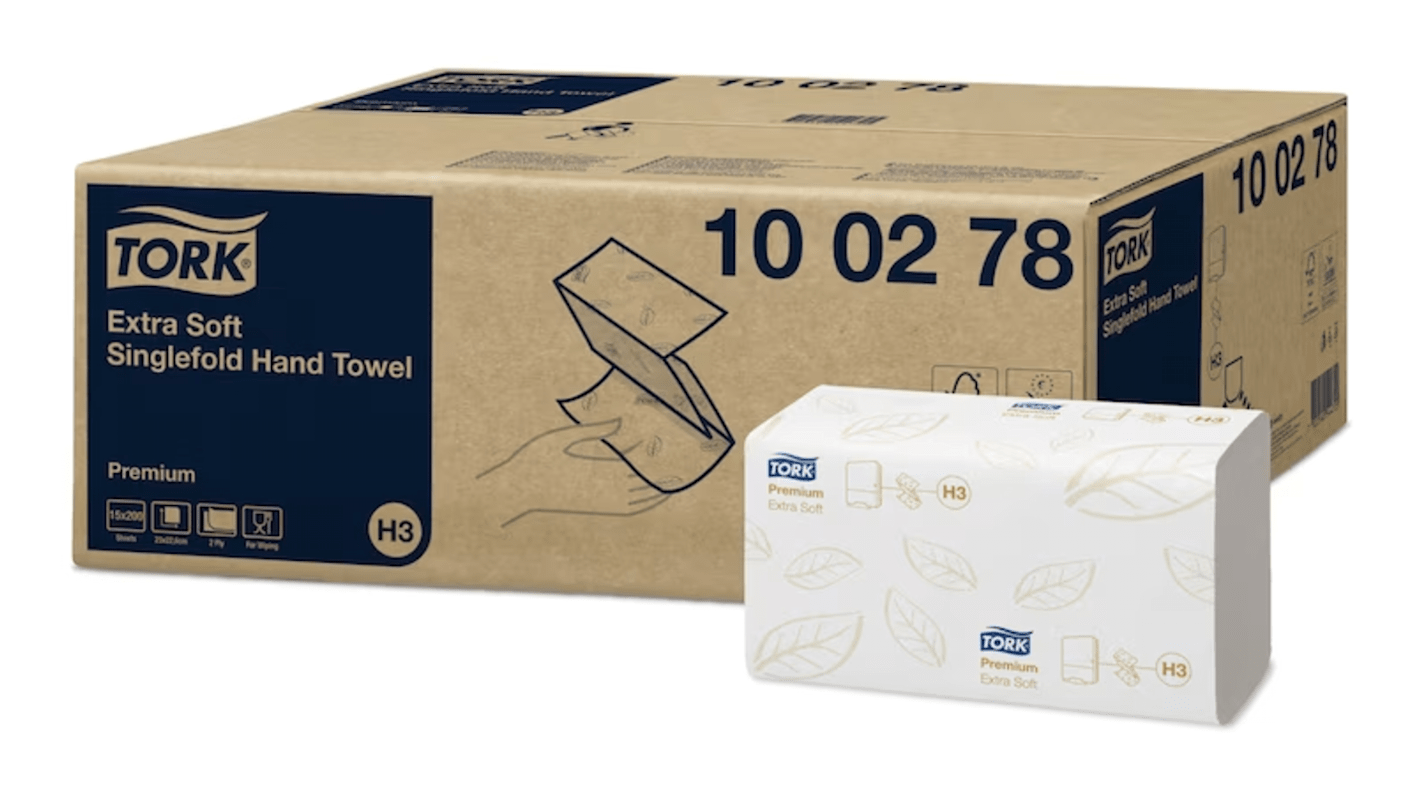 Tork Tork QuickDry™ Extra Soft Premium Folded White Paper Towel, 115 x 226 (Folded)mm, 2-Ply, 200 x 15 Sheets