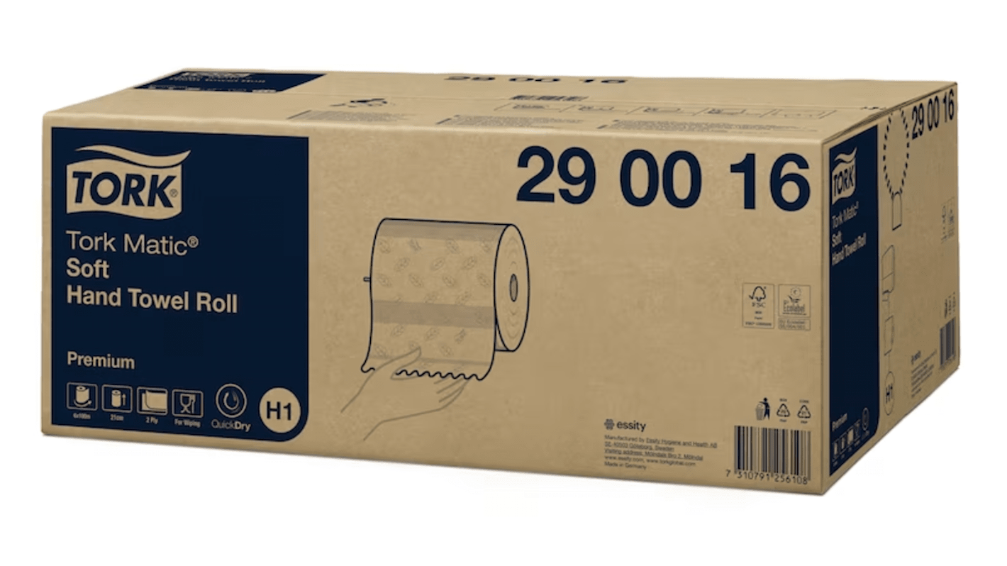 Tork Matic Soft Hand Towel Roll Premium Rolled White Paper Towel, 190 x 190mm, 2-Ply