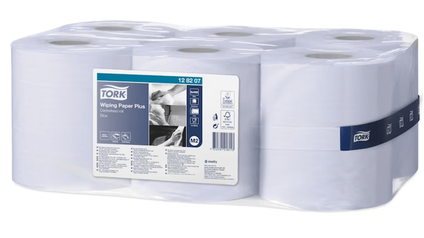 Toalla de Papel Tork Wiping Paper Plus / Rollo Azul de 2 capas, 1 Hojas de 157.5 m x 200mm