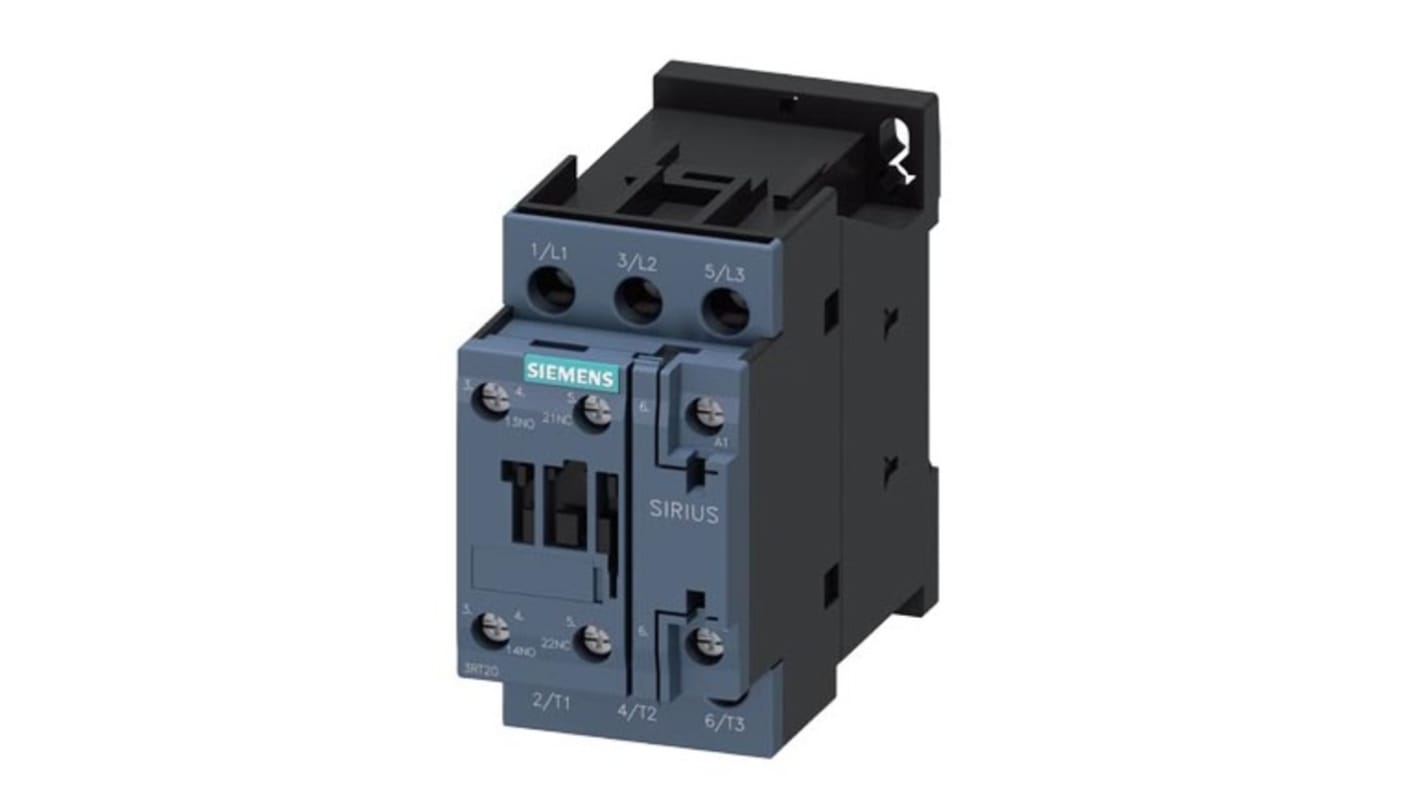 Siemens SIRIUS 3RT2 Contactor, 230 V ac Coil, 3-Pole, 50 A, 15 kW, 1NO + 1NC, 690 V ac