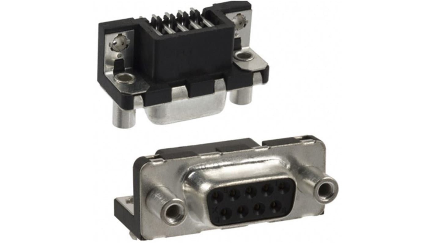 Amphenol ICC 9 Way Right Angle Plug-In Mount D-sub Connector Socket, 2.74mm Pitch, with Screw