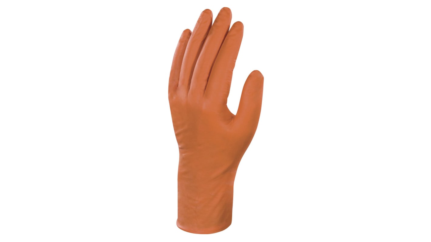 Delta Plus Veniplus Orange Powder-Free Nitrile Disposable Gloves, Size 8, Medium, No, 50 per Pack