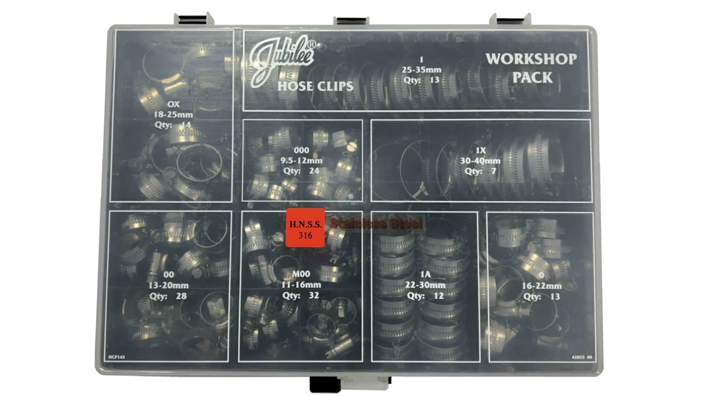 HCP143SS316 Jubilee 143 Piece Stainless Steel PClip Kit, 9.5 → 12mm