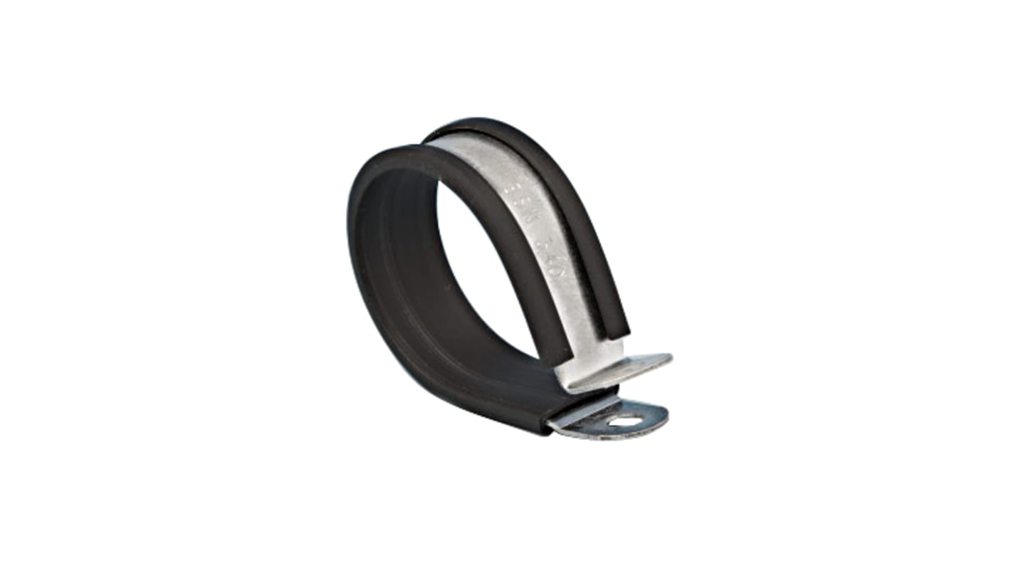 Clip en P, Acier doux, Revêtement en Caoutchouc EPDM, Zinc Noir, Diamètre intérieur 6mm