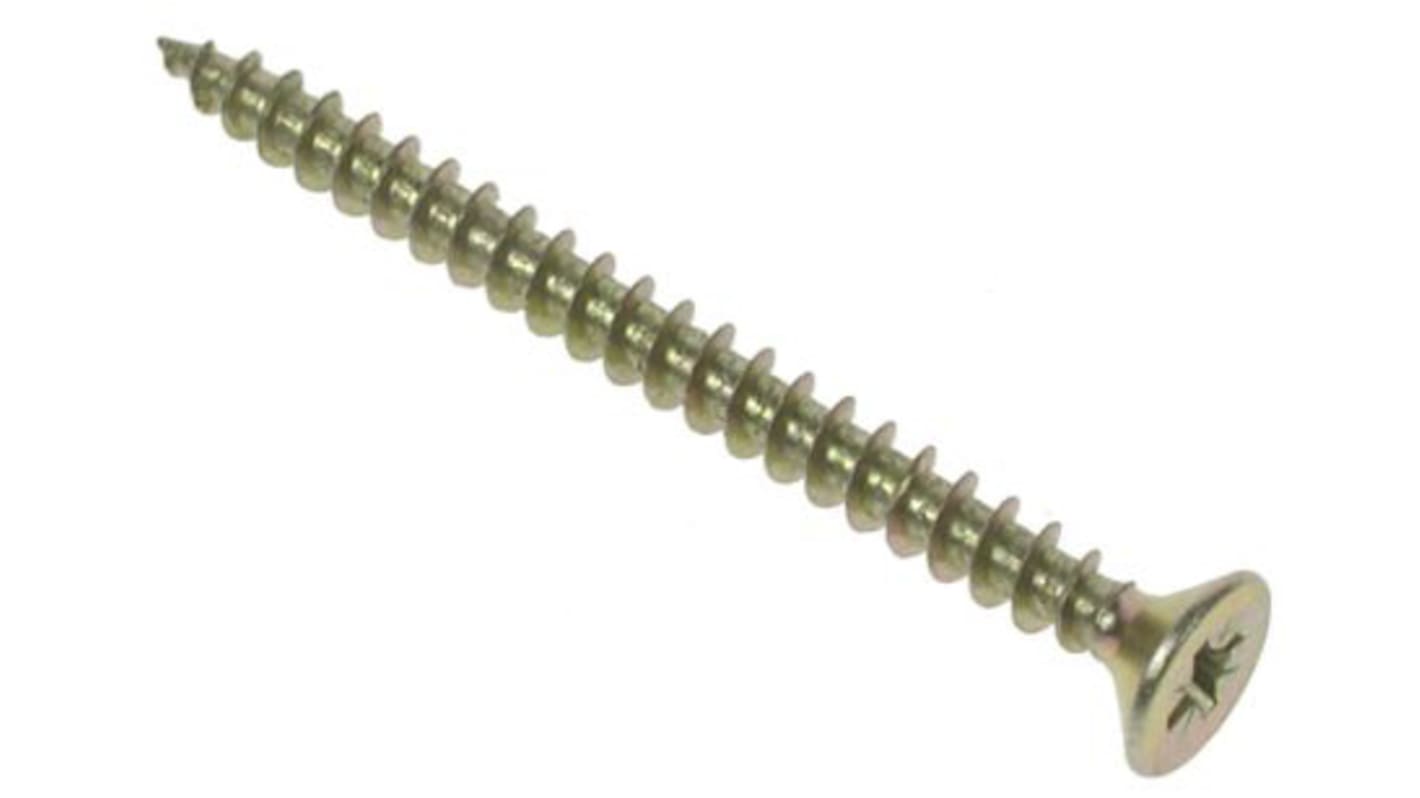 RS PRO Pozidriv Countersunk Steel Wood Screw, Yellow Passivated, Zinc Plated, 3.5mm Thread, 50mm Length