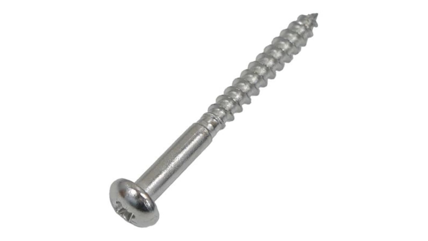 RS PRO Pozidriv Round Stainless Steel Wood Screw, A2 304, 5mm Thread