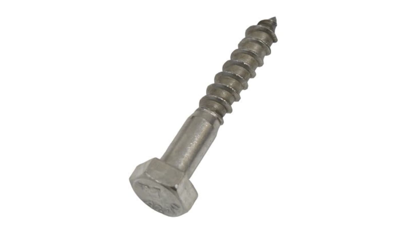 RS PRO Hex Coach Screw, Stainless Steel, 6mm x 40mm